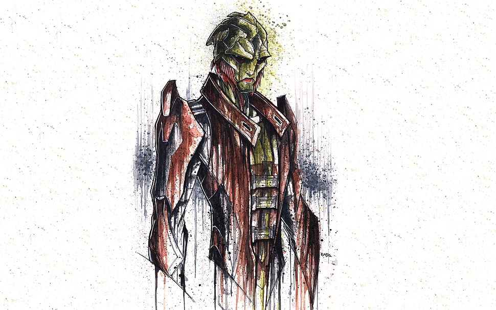 man wearing brown coat wallpaper, Mass Effect, Mass Effect 2, Mass Effect 3, artwork HD wallpaper