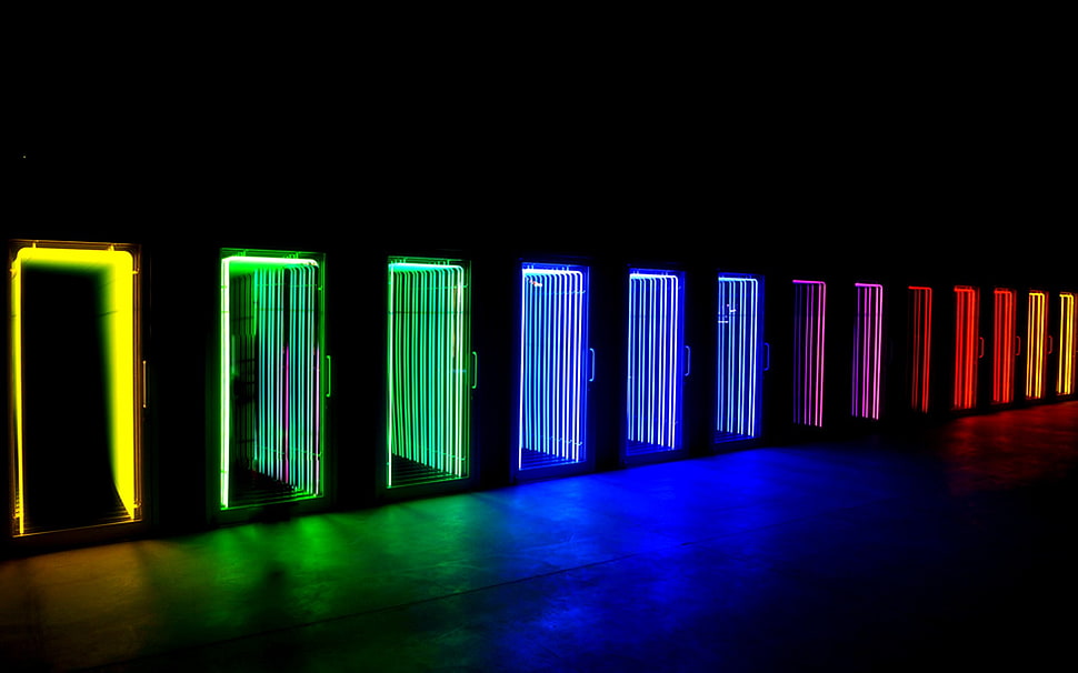 assorted-color neon lights, neon, lights, door, colorful HD wallpaper