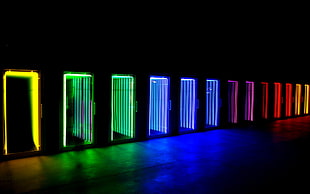assorted-color neon lights, neon, lights, door, colorful