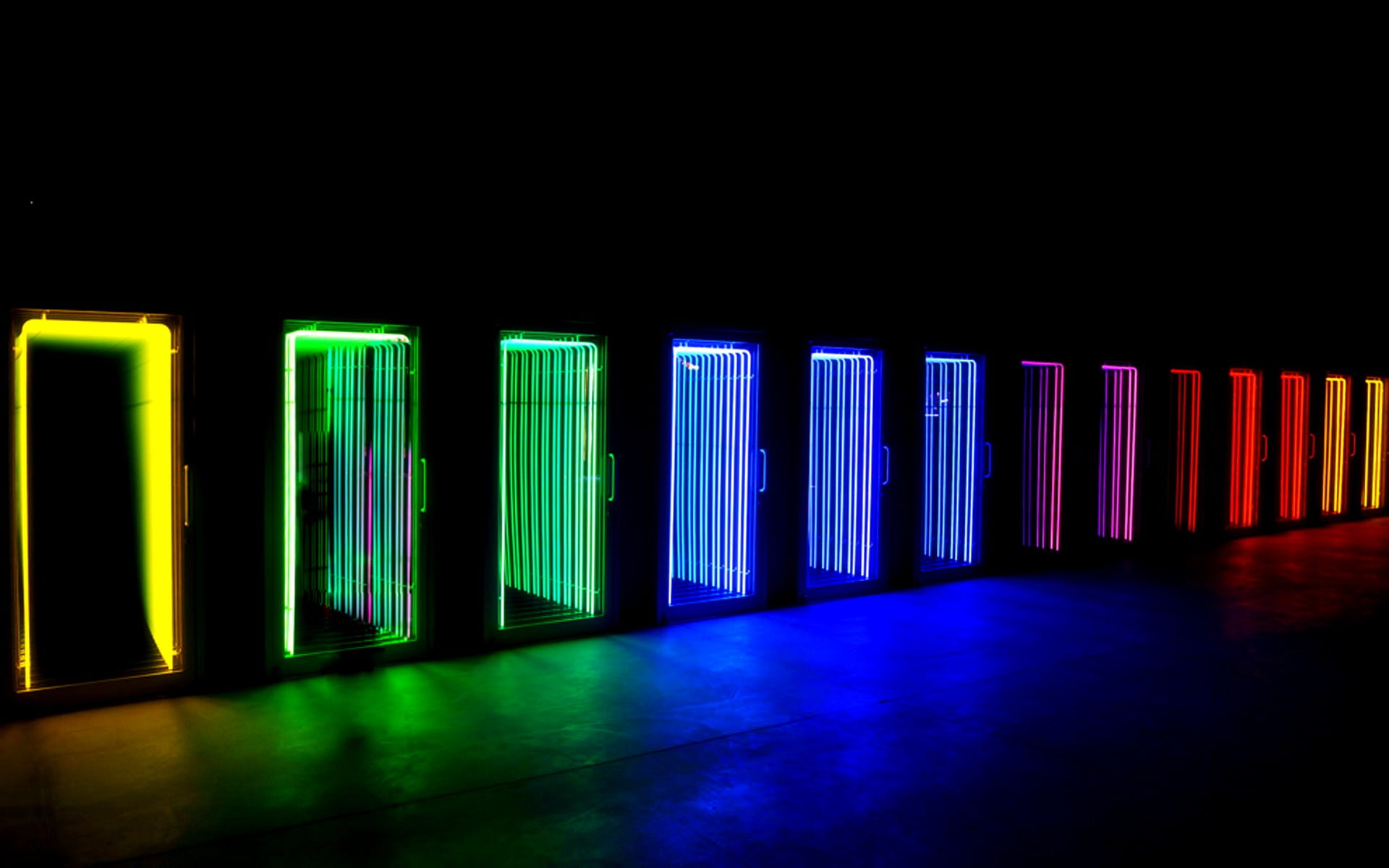 assorted-color neon lights, neon, lights, door, colorful