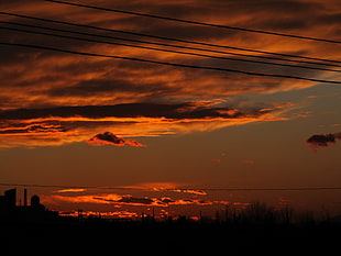 black cable wire, sunset, clouds