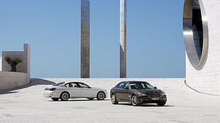 two black and white sedan, BMW 7, BMW, car, vehicle
