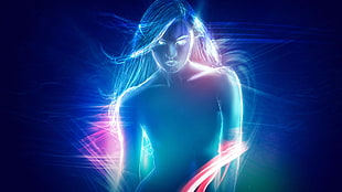 naked woman surrounded by neon lights 3d wallpaper