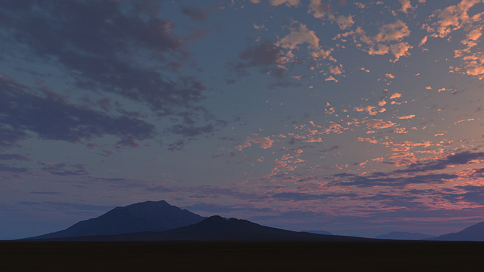 silhouette photograph of mountain under altostratus clouds, landscape, clouds, sunset, mountains HD wallpaper