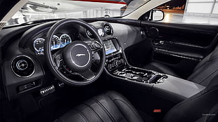 black Jaguar interior, Jaguar XJ, car interior, car, vehicle