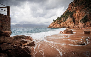 rock formations and body of water, beach, nature, sea, Golfe de Porto HD wallpaper