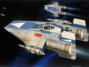 gray and blue spaceship illustration, Star Wars, A-Wing
