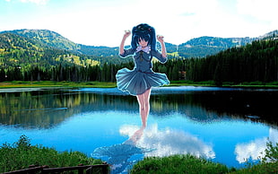 manga character walking on body of water during daytime