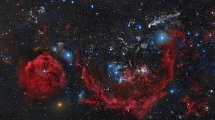 red and blue stars, space, NASA, galaxy, Orion