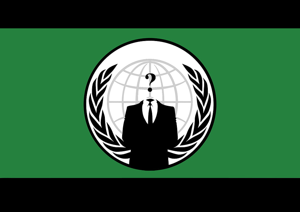 globe person in suit logo, Anonymous, artwork, green background HD wallpaper