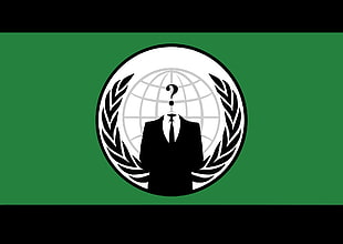 globe person in suit logo, Anonymous, artwork, green background