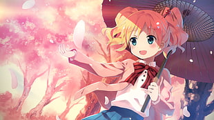 pink haired girl anime character holding umbrella