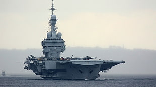 gray aircraft carrier, aircraft carrier, sea, Charles de Gaulle (aircraft carrier)