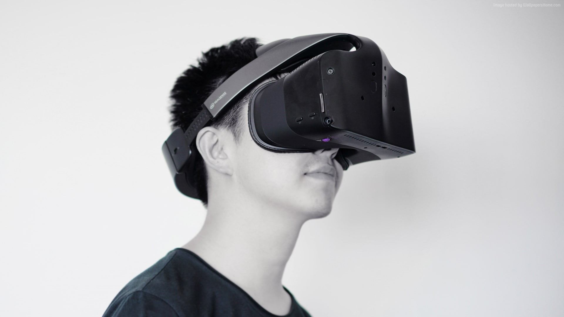 man wearing black VR goggles