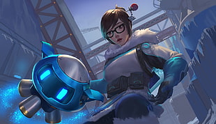 blue and black ride on toy, Overwatch, Mei (Overwatch) HD wallpaper
