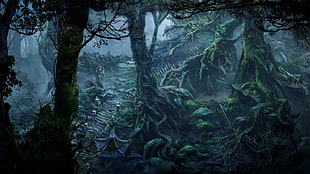 illustration of green trees, fan art, fantasy art, forest HD wallpaper