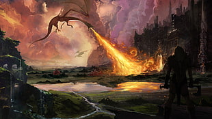 online game application poster, dragon, artwork, fantasy art