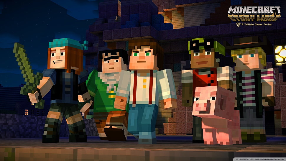 five Minecraft character figures illustration HD wallpaper