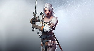woman in gray suit holding sword character illustration, Cirilla Fiona Elen Riannon, The Witcher 3: Wild Hunt, The Witcher, video games