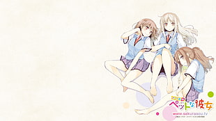 three female anime characters poster HD wallpaper
