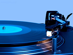 black turntable with vinyl record HD wallpaper