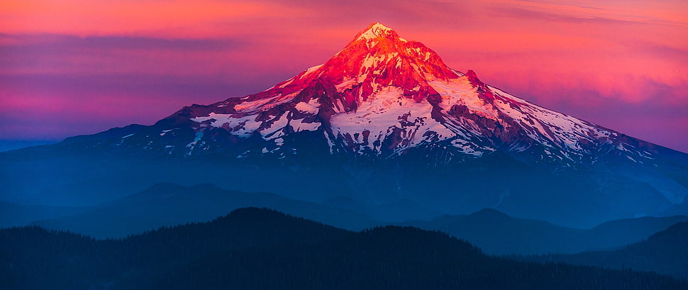 mountain covered with snow during golden hour HD wallpaper