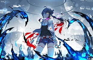female anime character digital wallpaper, artwork, heterochromia, fantasy art, Moon