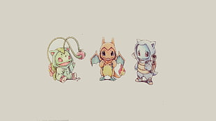 Charmander, Bulbasaur, and Squirtle illustration