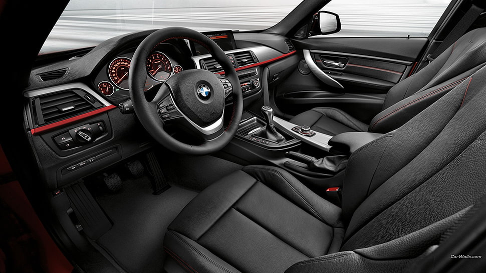 black steering wheel, BMW 3, car interior, BMW, car HD wallpaper