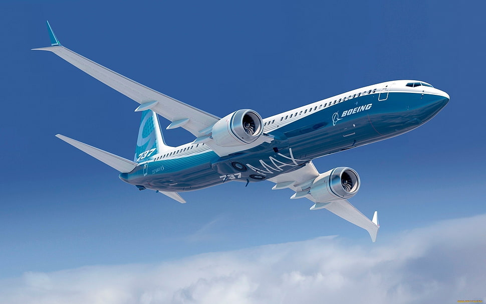 blue and white plane HD wallpaper