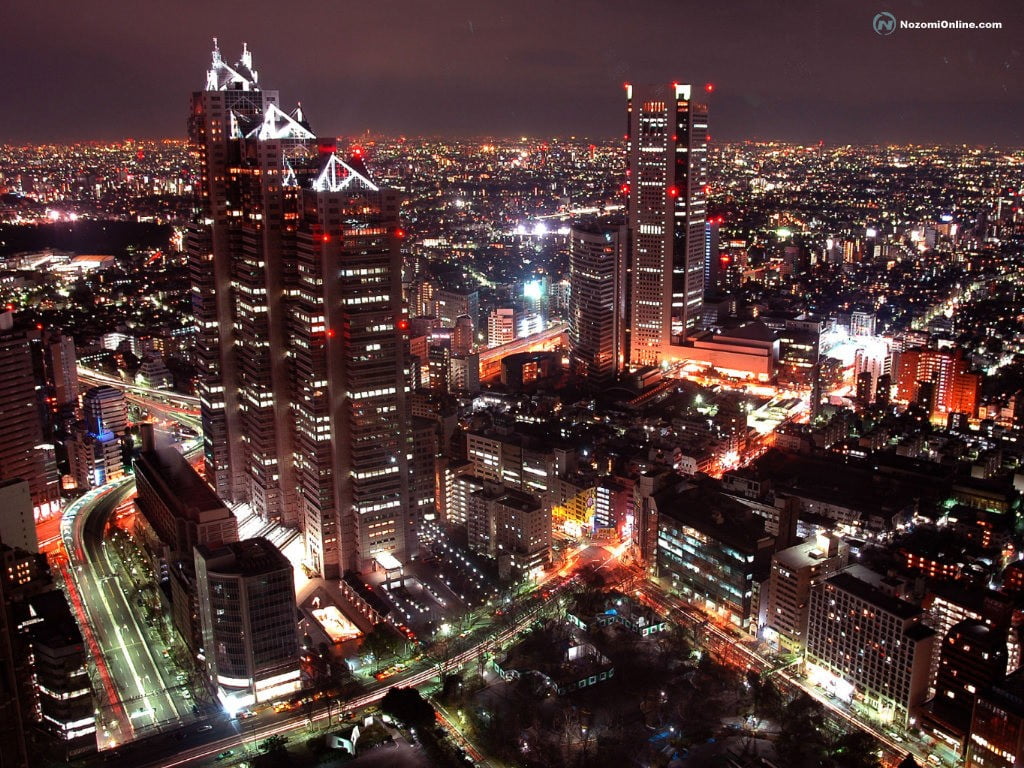 aerial view of city skyline under black sky during nighttime, cityscape, city, night, lights