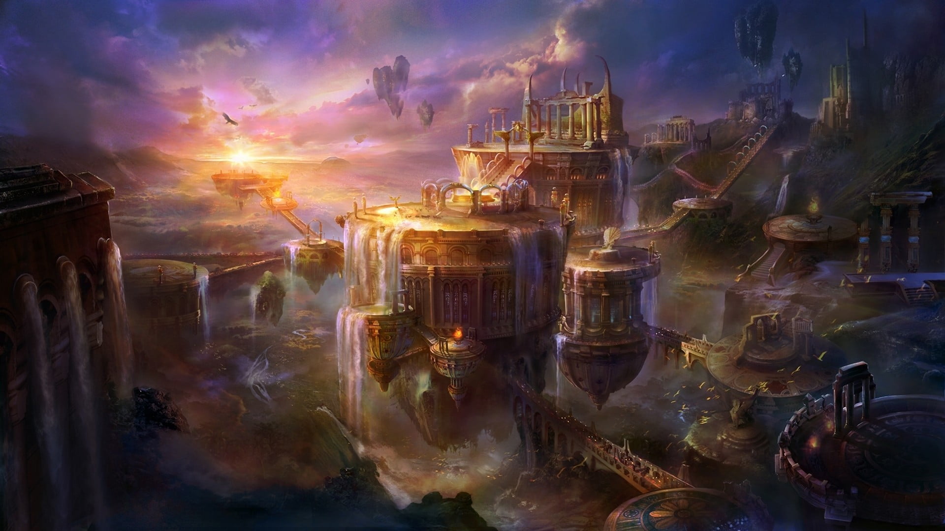 floating kingdom graphic wallpaper, fantasy art