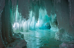 frozen cave, nature, cave, sunlight, ice