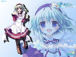female anime character with green hair and maid dress HD wallpaper