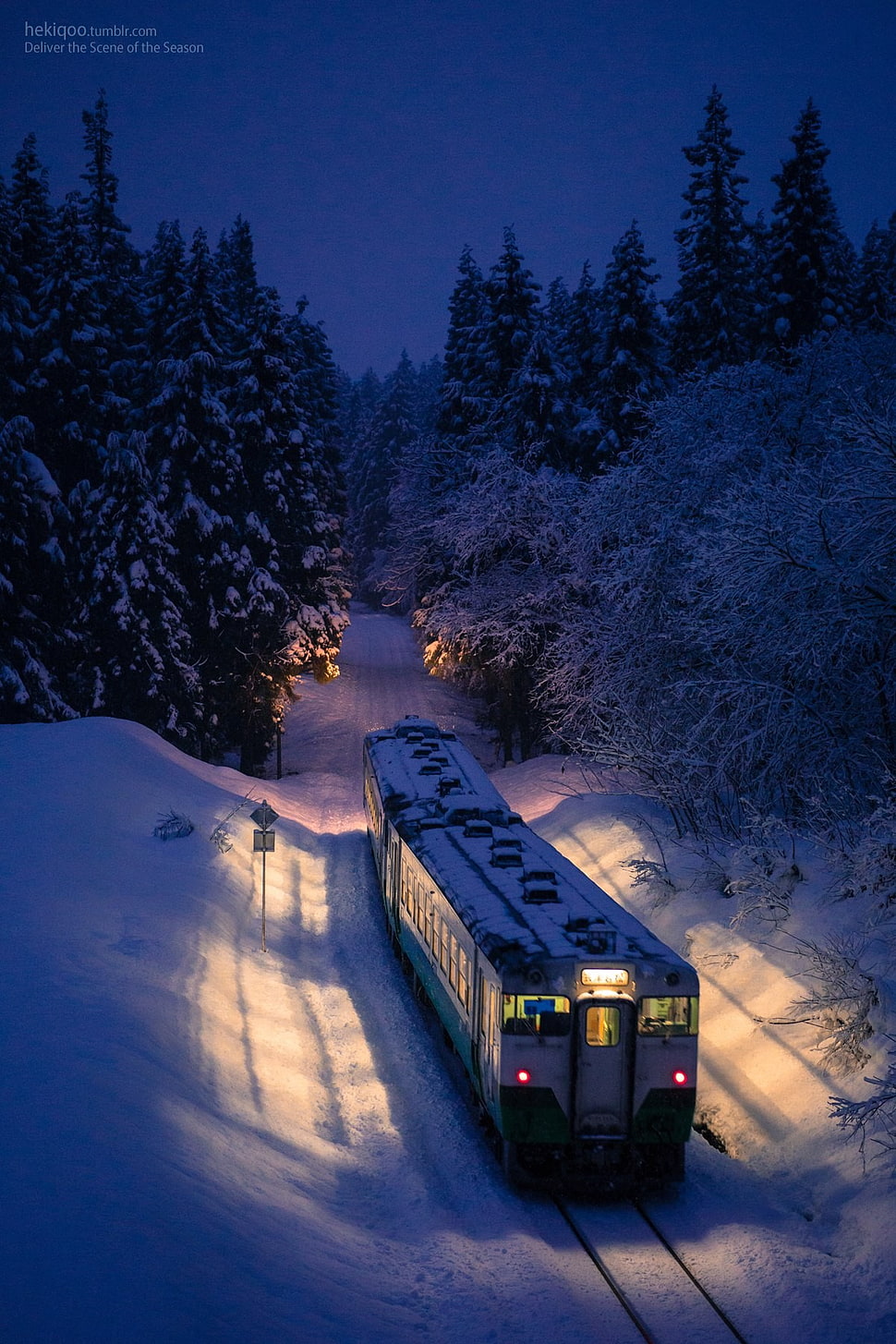 gray train, train, night, winter HD wallpaper