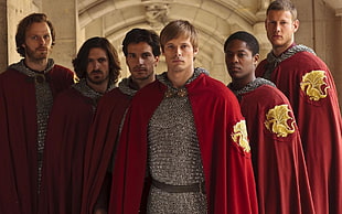 several robes, knight, Merlin, Arthur, men