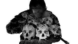 man holding rifle digital wallpaper, war, soldier