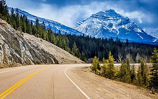 gray and yellow concrete road, nature, mountains, Canada, road HD wallpaper