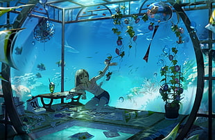 anime, landscape, water, aquarium