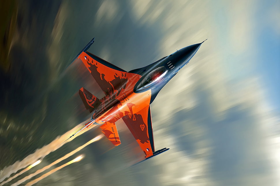 orange and black jet plane HD wallpaper