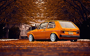 orange 3-door hatchback, car, old car, Volkswagen, Golf 1