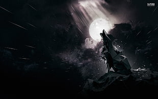 black wolf illustration HD wallpaper