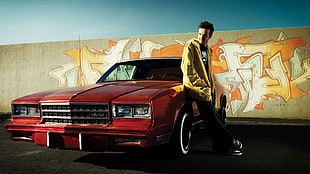 man leaning on red car, Jesse Pinkman, Aaron Paul, Breaking Bad, red cars HD wallpaper