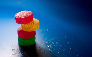 four round jelly candies, macro, candies, sugar , sweets HD wallpaper