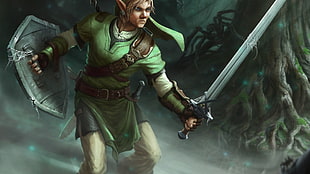 person holding long sword game character illustration, The Legend of Zelda, Link, video games, sword
