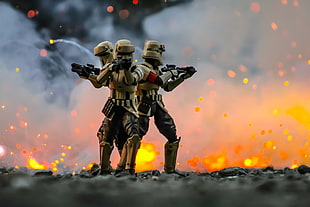 three Star Wars Stormtrooper action figures, clone trooper, Star Wars, toys, Cody Voss HD wallpaper