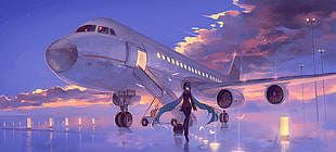 Airplane and woman painting