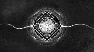 black and gray analog wall clock illustration, abstract, clocks, time