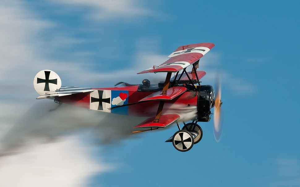 red plane, Fokker DR 1, vehicle, airplane, aircraft HD wallpaper