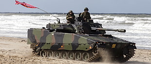 green, black, and brown camouflage battle tank, tank, CV-90
